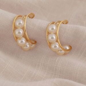 ❤️ FREE Pearl Hoop Boho Moon Peasant Hipster Classy Hippie Art Minimal Earrings